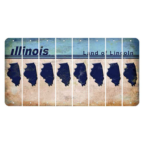 Illinois Light Blue Cut License Plate Strips (Set of 8) State Silhouette
