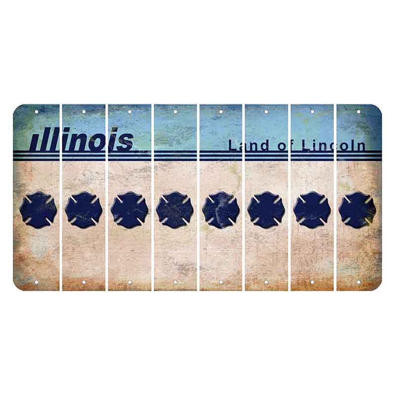 Illinois Light Blue Cut License Plate Strips (Set of 8) Fire Badge