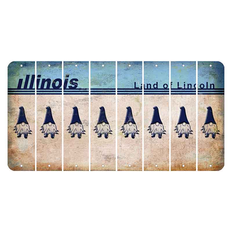Illinois Light Blue Cut License Plate Strips (Set of 8) Gnome