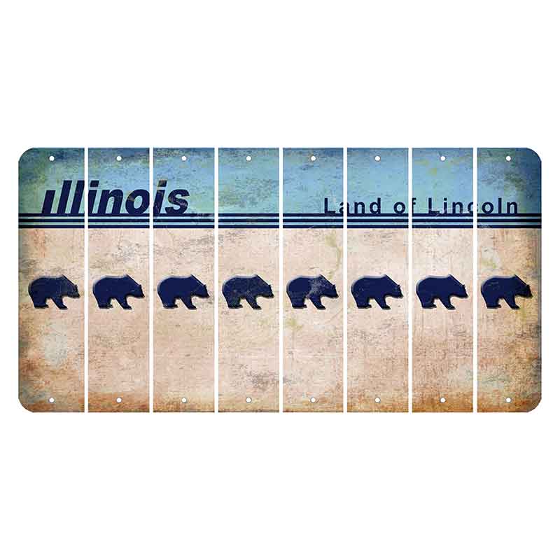 Illinois Light Blue Cut License Plate Strips (Set of 8) Bear