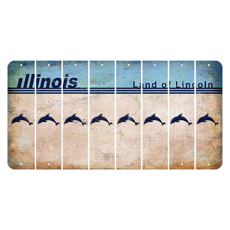 Illinois Light Blue Cut License Plate Strips (Set of 8) Dolphin