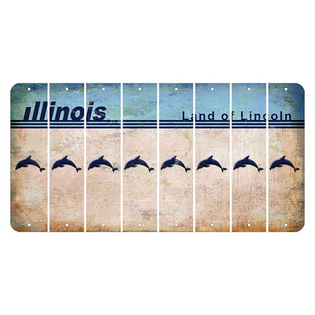 Illinois Light Blue Cut License Plate Strips (Set of 8) Dolphin