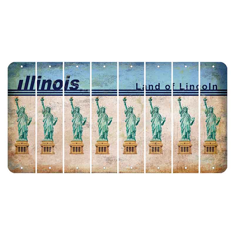 Illinois Light Blue Cut License Plate Strips (Set of 8) Statue of Liberty