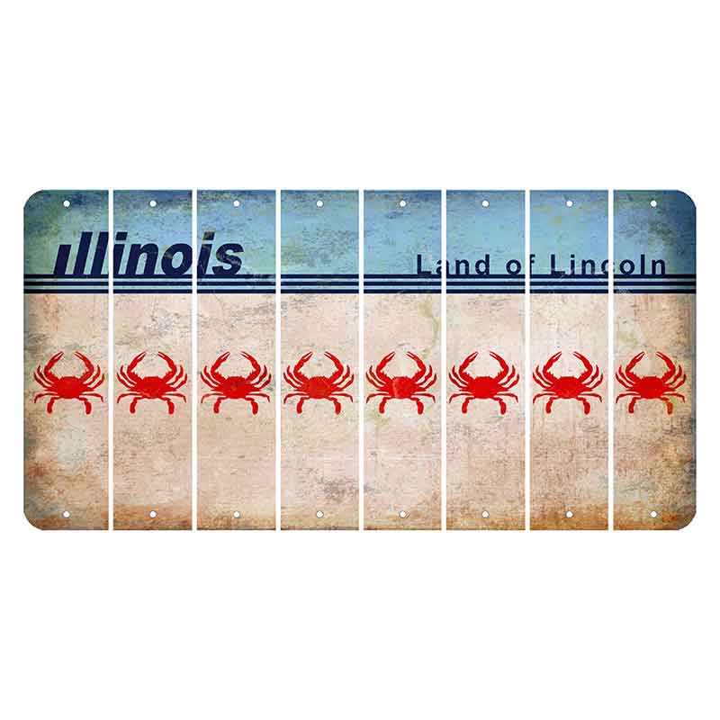Illinois Light Blue Cut License Plate Strips (Set of 8) Crab
