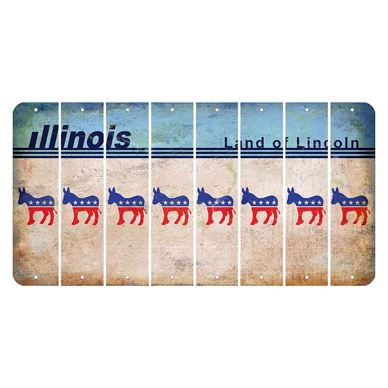 Illinois Light Blue Cut License Plate Strips (Set of 8) Democrat