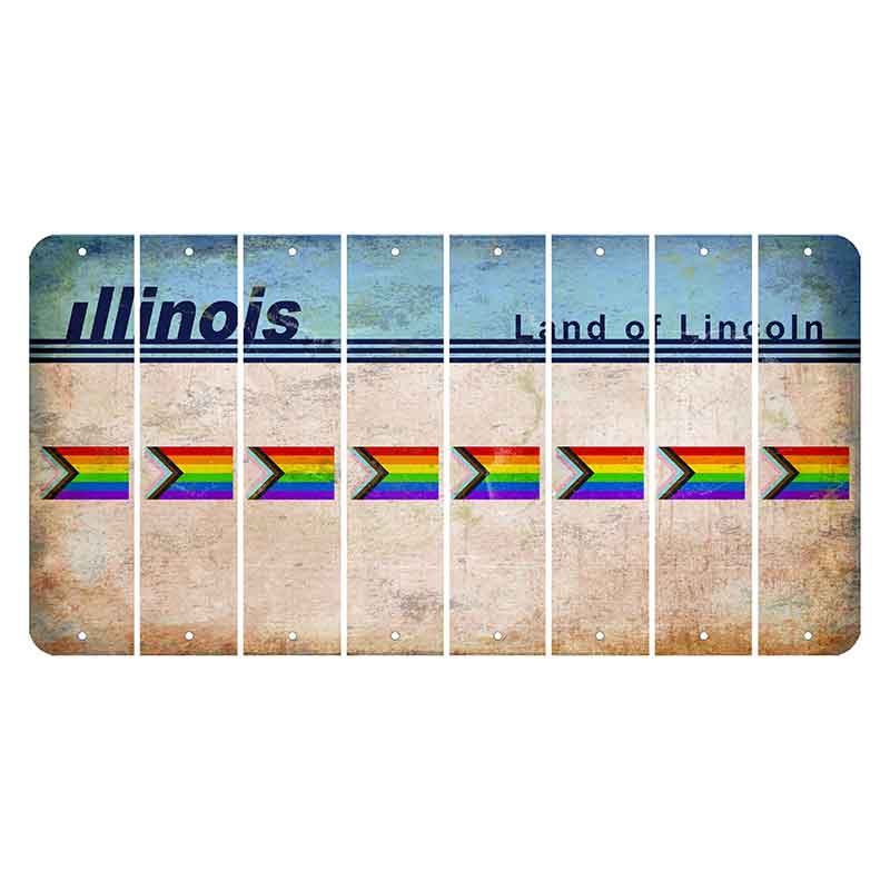 Illinois Light Blue Cut License Plate Strips (Set of 8) LGBTQ Flag
