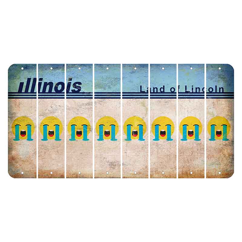 Illinois Light Blue Cut License Plate Strips (Set of 8) Emoji - Crying