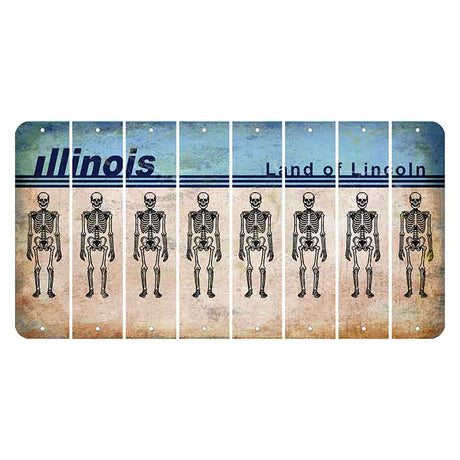 Illinois Light Blue Cut License Plate Strips (Set of 8) Skeleton