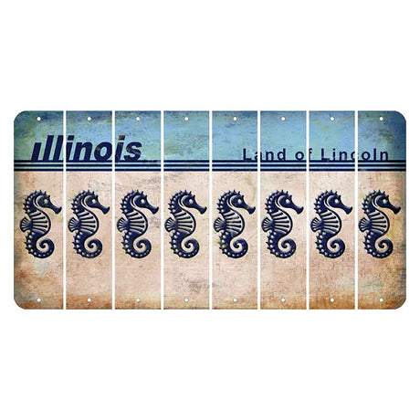 Illinois Light Blue Cut License Plate Strips (Set of 8) Seahorse