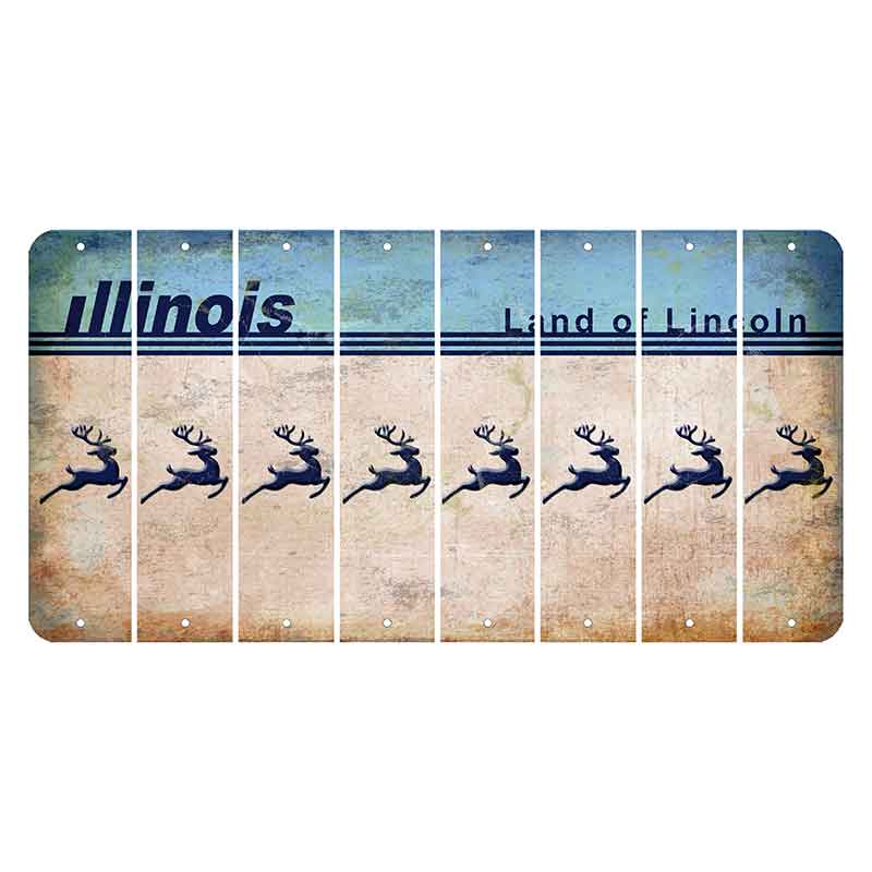 Illinois Light Blue Cut License Plate Strips (Set of 8) Reindeer