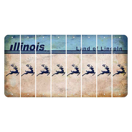 Illinois Light Blue Cut License Plate Strips (Set of 8) Reindeer