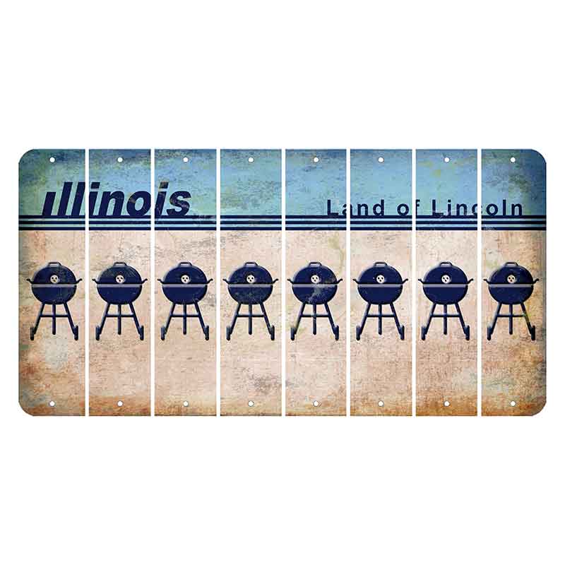 Illinois Light Blue Cut License Plate Strips (Set of 8) Grill