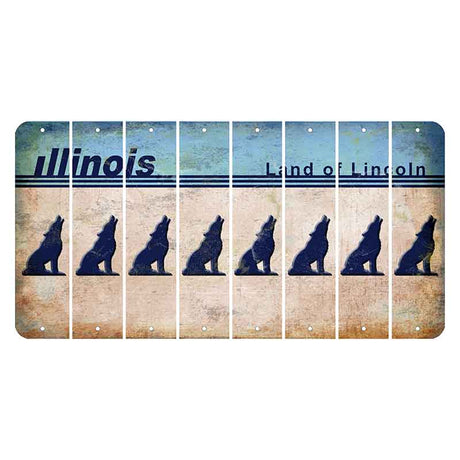 Illinois Light Blue Cut License Plate Strips (Set of 8) Howling Wolf