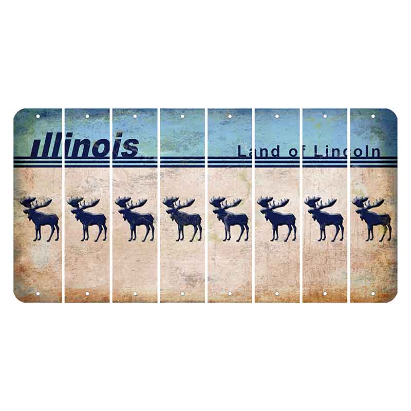 Illinois Light Blue Cut License Plate Strips (Set of 8) Moose