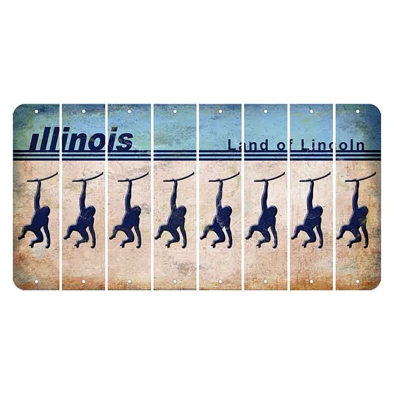 Illinois Light Blue Cut License Plate Strips (Set of 8) Monkey