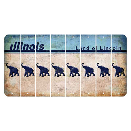 Illinois Light Blue Cut License Plate Strips (Set of 8) Elephant