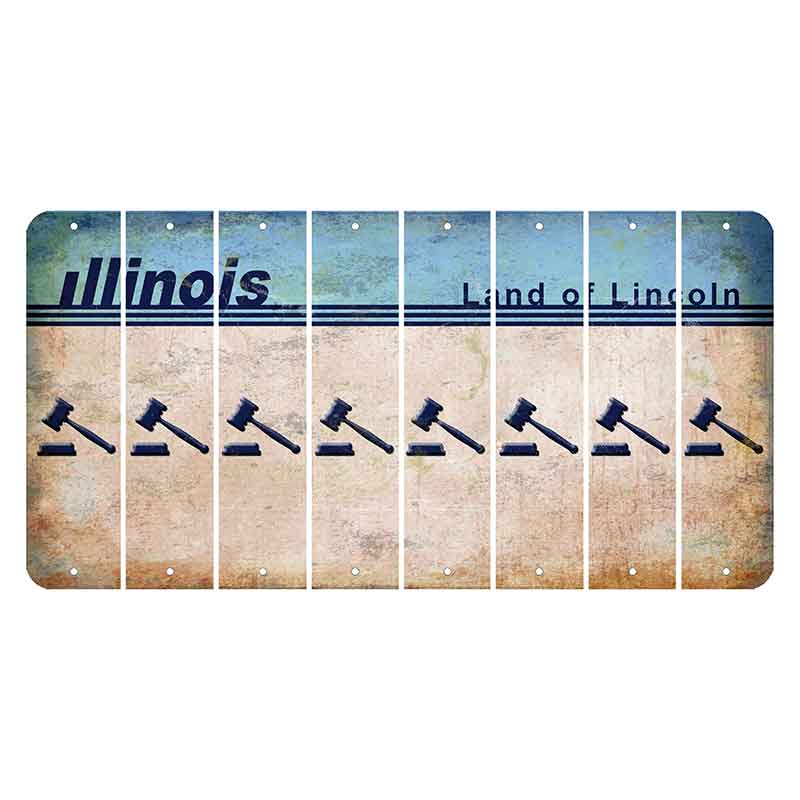Illinois Light Blue Cut License Plate Strips (Set of 8) Gavel