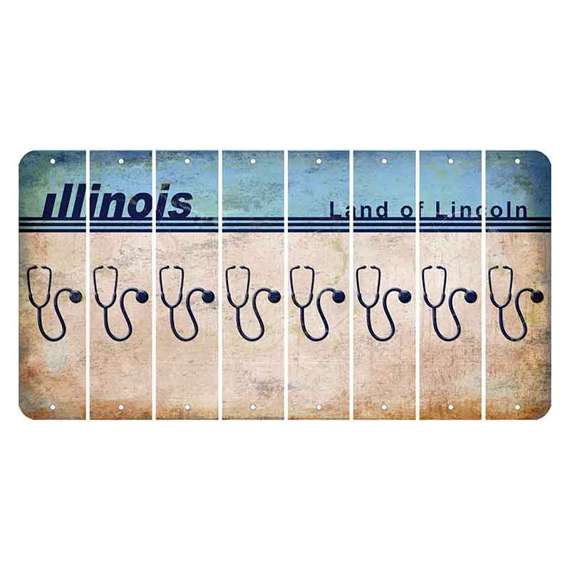 Illinois Light Blue Cut License Plate Strips (Set of 8) Stethoscope