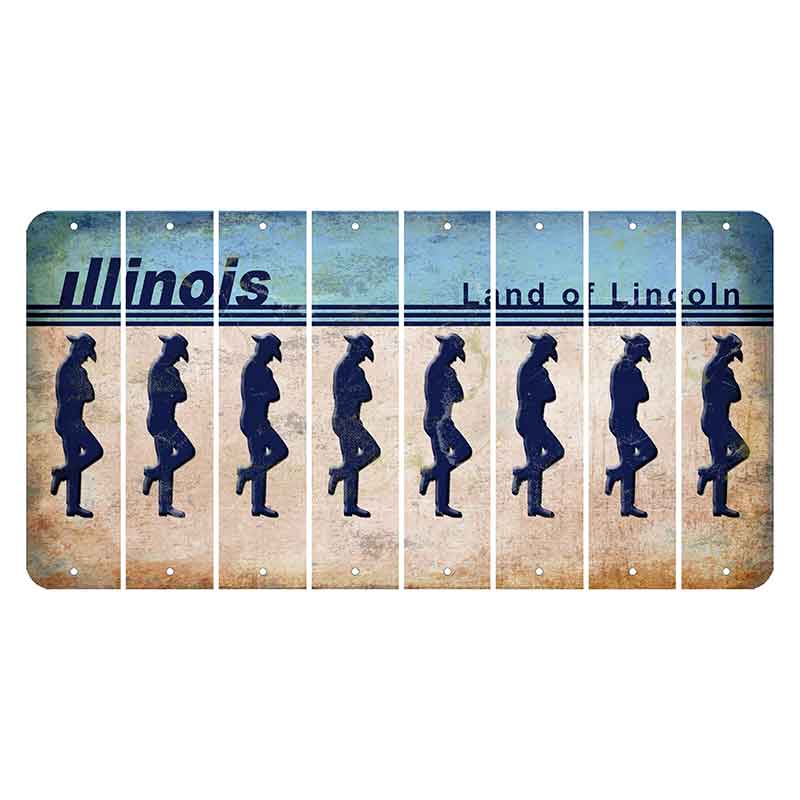 Illinois Light Blue Cut License Plate Strips (Set of 8) Cowboy - Leaning