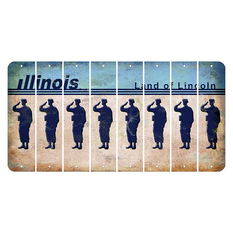 Illinois Light Blue Cut License Plate Strips (Set of 8) Soldier - Saluting