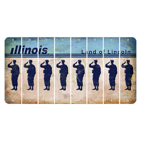Illinois Light Blue Cut License Plate Strips (Set of 8) Soldier - Saluting