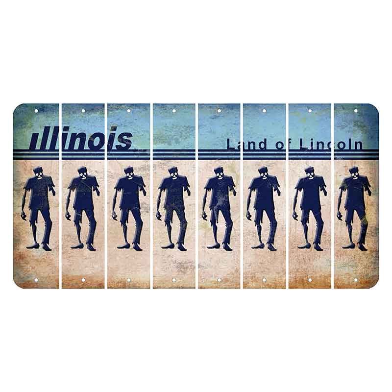 Illinois Light Blue Cut License Plate Strips (Set of 8) Zombie