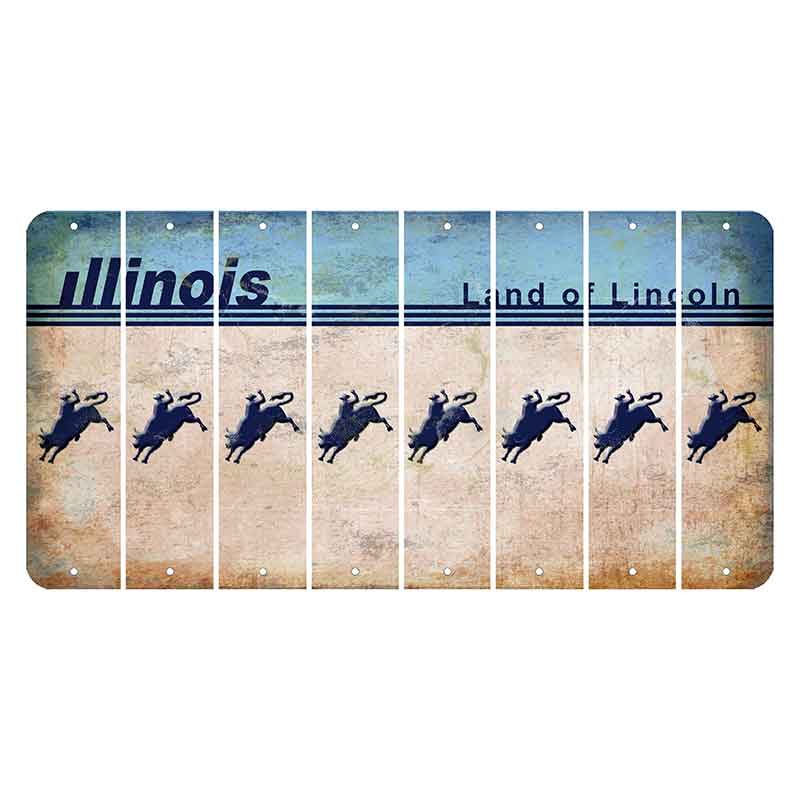Illinois Light Blue Cut License Plate Strips (Set of 8) Bull Rider
