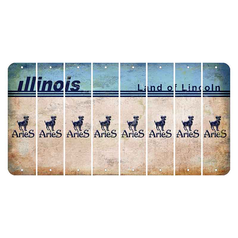 Illinois Light Blue Cut License Plate Strips (Set of 8) Zodiac Sign - Aries