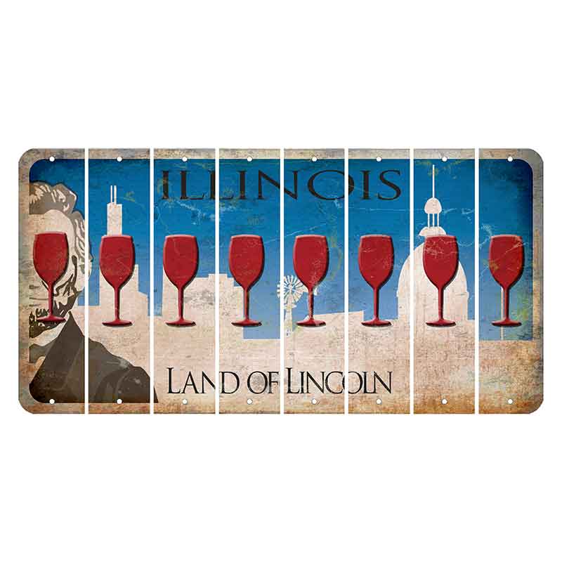 Illinois Skyline Cut License Plate Strips (Set of 8) Wine Glass
