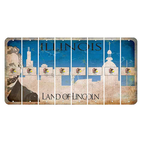 Illinois Skyline Cut License Plate Strips (Set of 8) State Flag