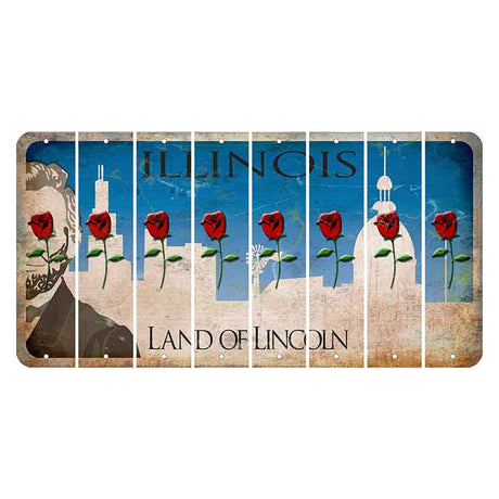 Illinois Skyline Cut License Plate Strips (Set of 8) Red Rose