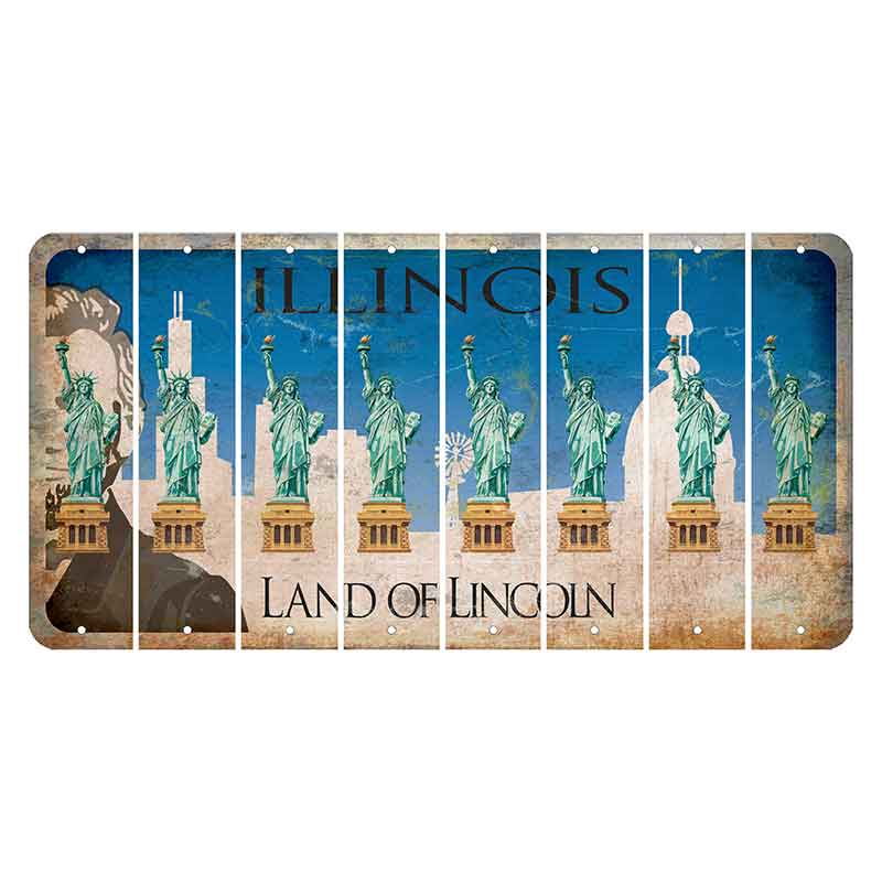 Illinois Skyline Cut License Plate Strips (Set of 8) Statue of Liberty