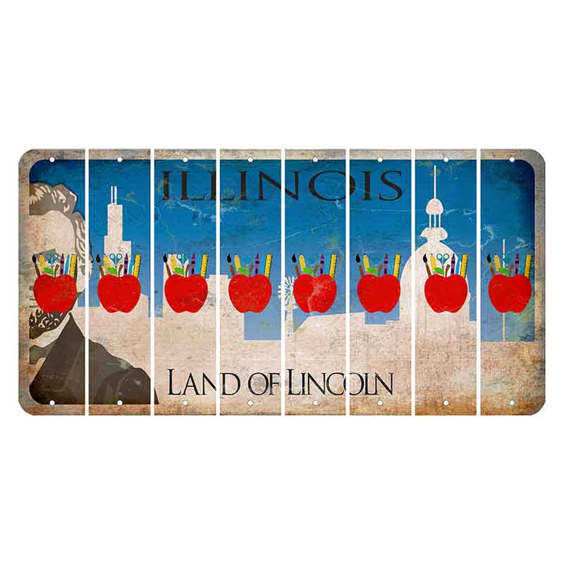 Illinois Skyline Cut License Plate Strips (Set of 8) Teacher Apple