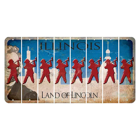 Illinois Skyline Cut License Plate Strips (Set of 8) Fireman with Axe