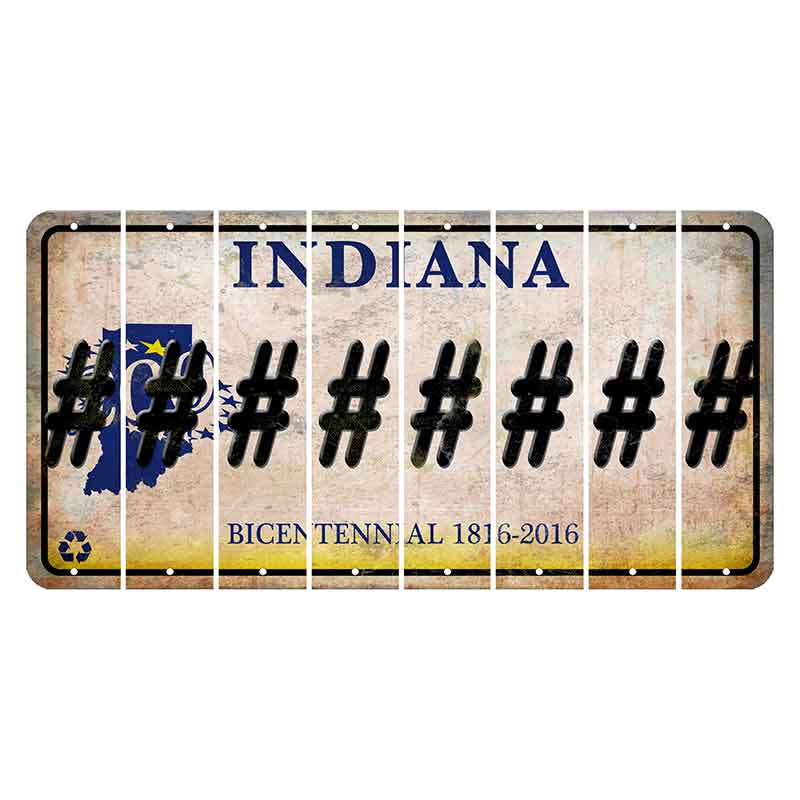 Indiana Bicentennial Cut License Plate Strips (Set of 8) Hashtag