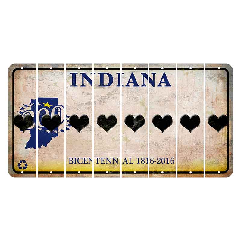 Indiana Bicentennial Cut License Plate Strips (Set of 8) Heart