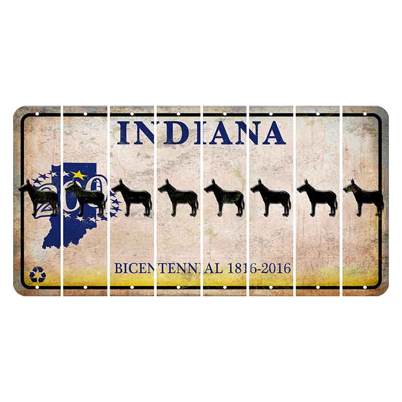 Indiana Bicentennial Cut License Plate Strips (Set of 8) Donkey