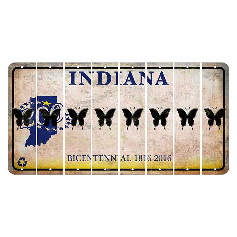 Indiana Bicentennial Cut License Plate Strips (Set of 8) Butterfly