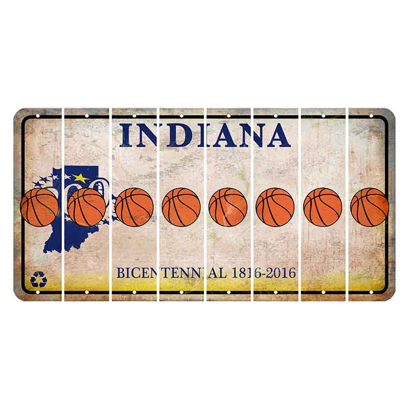 Indiana Bicentennial Cut License Plate Strips (Set of 8) Basketball