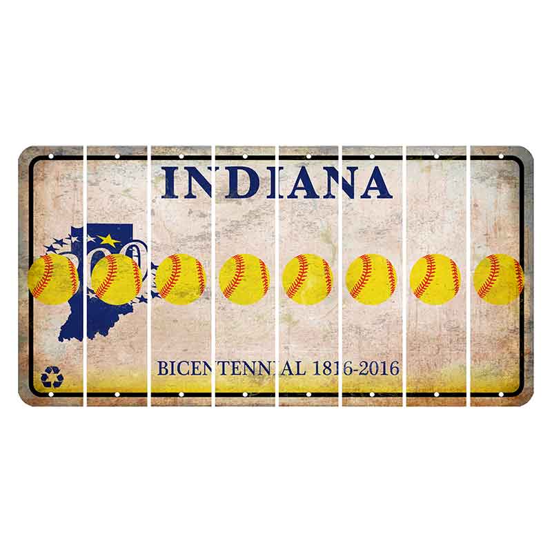 Indiana Bicentennial Cut License Plate Strips (Set of 8) Softball