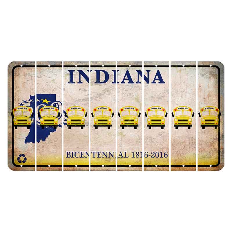 Indiana Bicentennial Cut License Plate Strips (Set of 8) School Bus
