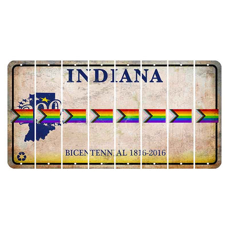 Indiana Bicentennial Cut License Plate Strips (Set of 8) LGBTQ Flag