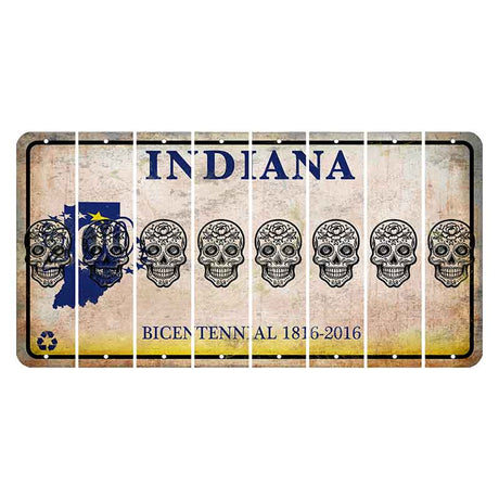 Indiana Bicentennial Cut License Plate Strips (Set of 8) Sugar Skull