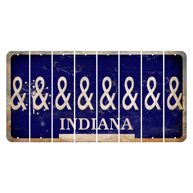 Indiana Blue Cut License Plate Strips (Set of 8) And Sign
