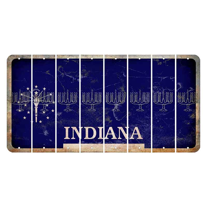 Indiana Blue Cut License Plate Strips (Set of 8) Menorah