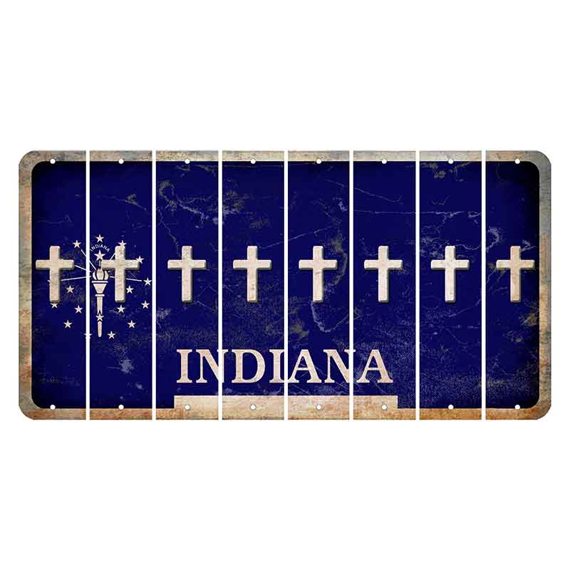 Indiana Blue Cut License Plate Strips (Set of 8) Cross