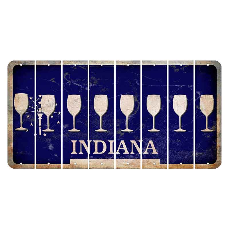 Indiana Blue Cut License Plate Strips (Set of 8) Wine Glass