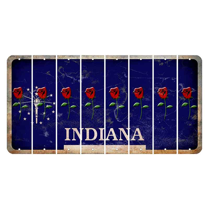 Indiana Blue Cut License Plate Strips (Set of 8) Red Rose