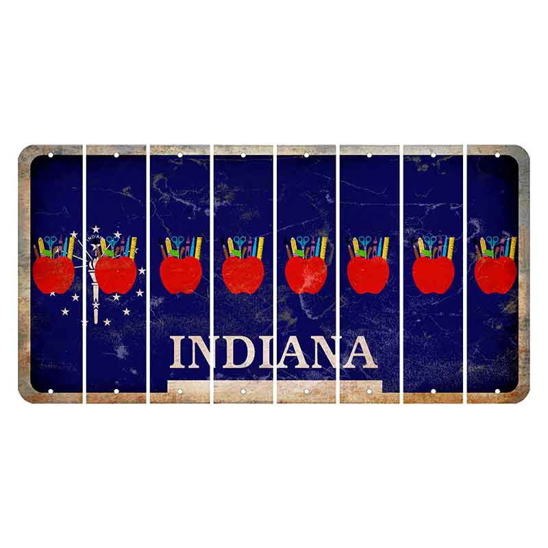 Indiana Blue Cut License Plate Strips (Set of 8) Teacher Apple