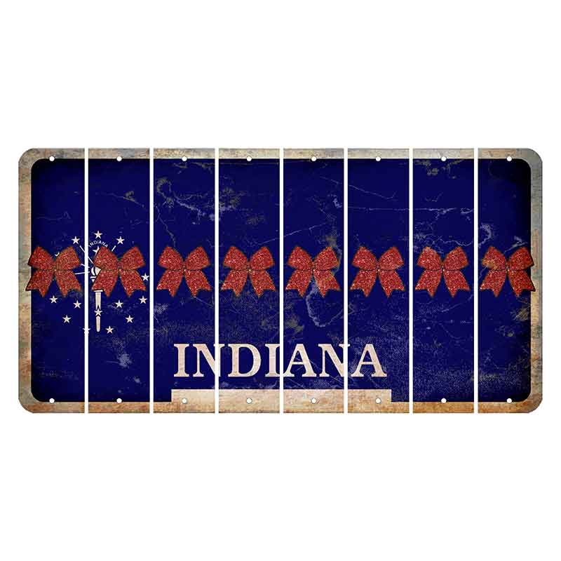 Indiana Blue Cut License Plate Strips (Set of 8) Cheer Bow